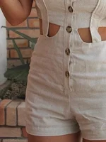 Women Rompers Sexy Elegant Waist Hollow Out Sleeveless Single-breasted Ruffled Short Rompers Ladies Jumpsuit Streetwear - Image 4