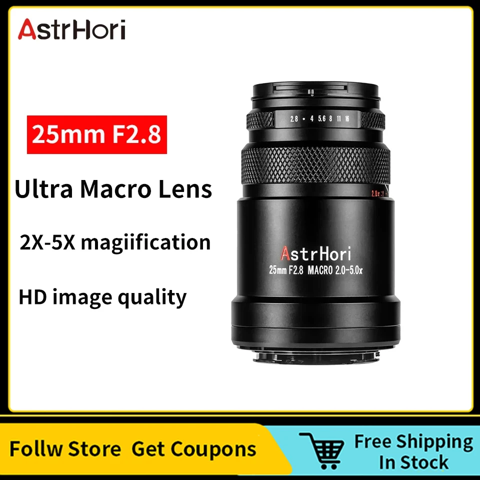 Astrhori 25Mm F2.8 2X-5X Obiettivo Professionale Macro Full Frame Con Messa A Fuoco Manuale Per Obiettivo Fotocamera Nikon Z Canon Rf Fuji X Leica L M