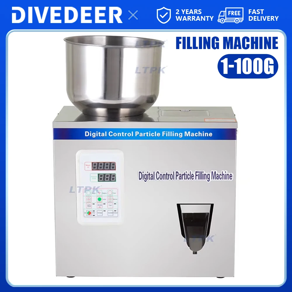 DIVEDEER 1-100G Automatic Quantitative Dispenser Multifunctional Small Desktop Stainless Steel Granule Powder Dispenser Machine
