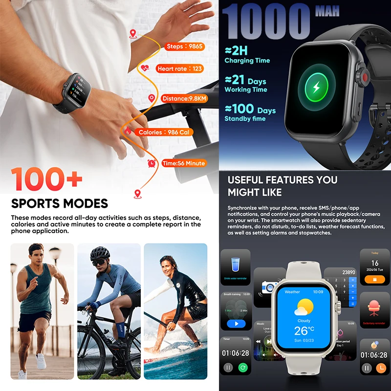 New Smartwatch 1000mAh Long Battery Life For Men Women Fitness