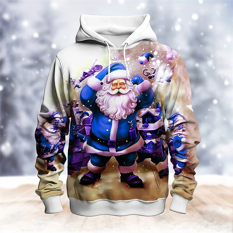thumbnail image 1 of Sudadera con capucha de Papá Noel divertida con estampado 3D para hombre, sudadera informal de manga larga con patrón de alce navideño, sudadera holgada unisex, 1 of 5