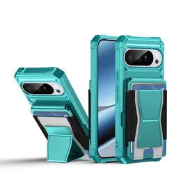 Premium Card Holder Phone Case with Foldable Kickstand and Shockproof PU Leather Design - Google Pixel 8 Pro (Green)