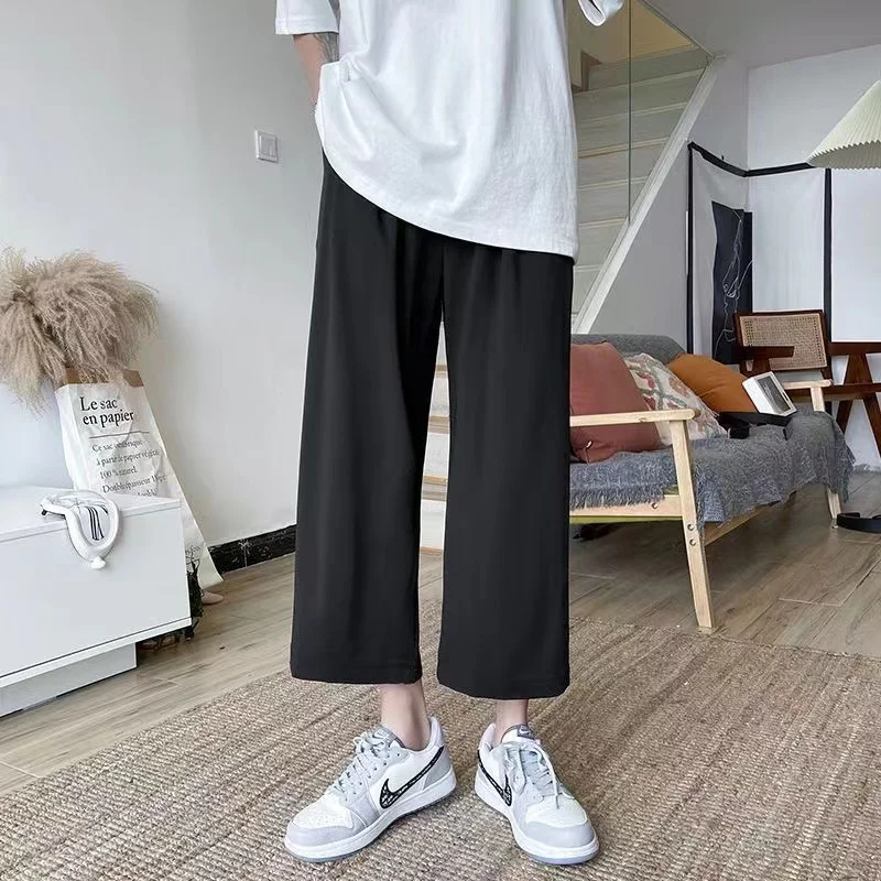 

2023 summer light casual pants men relaxed anti-wrinkle ice cool broad leg pants INS drop feeling straight trousers