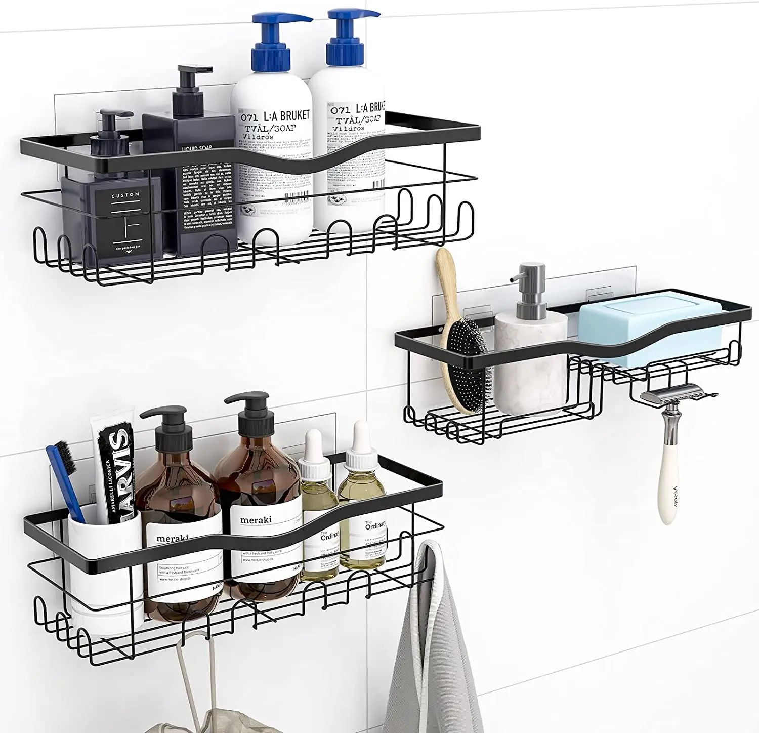 4 Pack Shower Caddy Corner with Hooks and Soap Holder Adhesive Corner Shower  Shelf for Inside Shower Basket Rack Storage Shelf