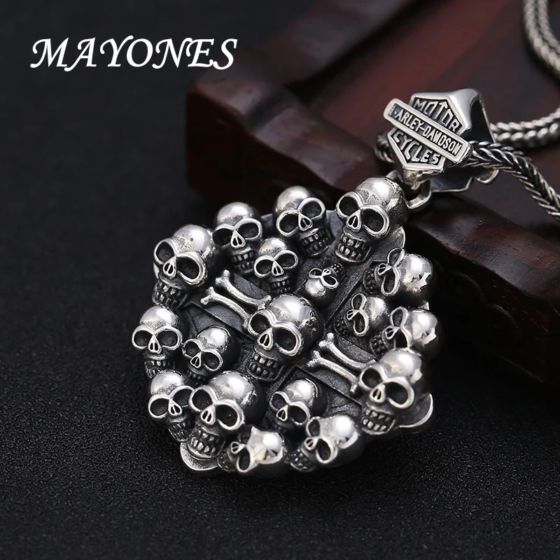 

MAYONES S925 Sterling Silver Jewelry Men's Personalized Handmade Vintage Pendant Thai Silver Dominant Skull Pendant Jewelry