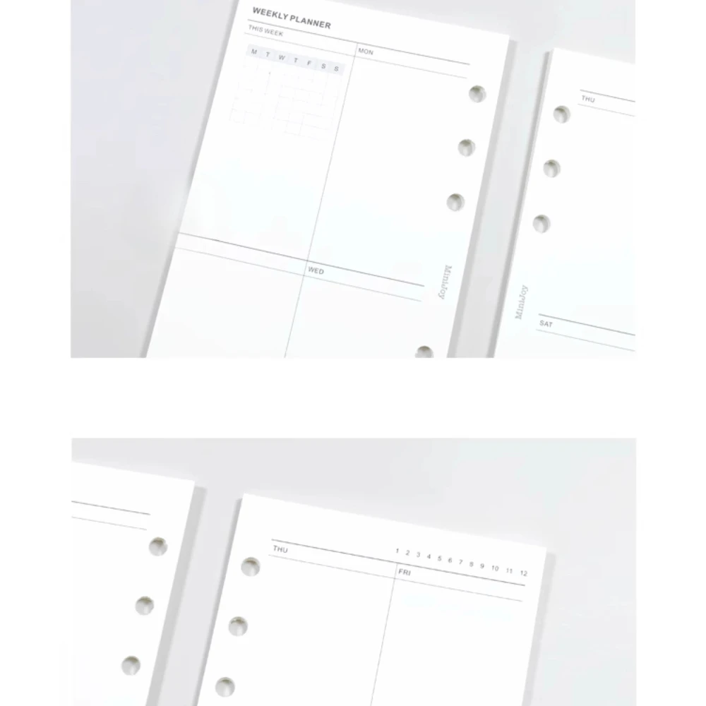 Minimalist Grid Weekly Planner Refill - Loose Leaf Notebook Journal Stationery Supplies