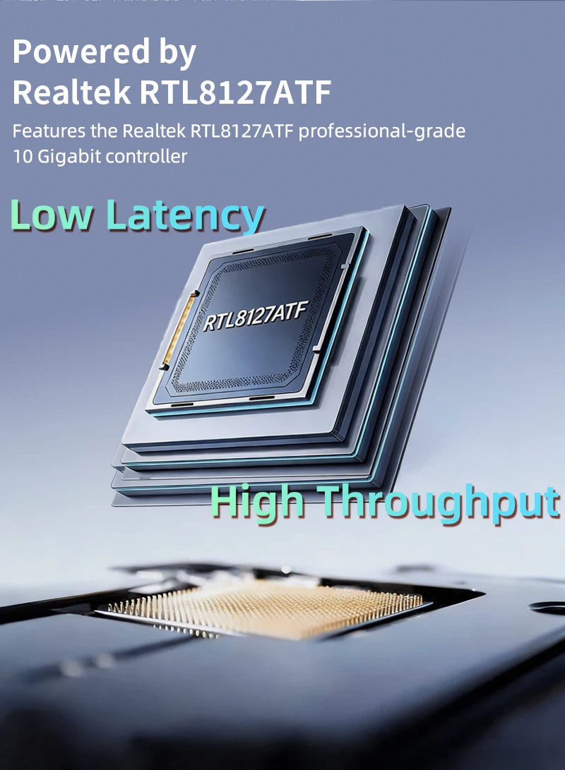Lekuo 10G PCIe 네트워크 카드 RTL8127 10 기가비트 SFP+ 파이버 NIC 어댑터(서버 워크스테이션용) Linux Windows 로우 프로파일