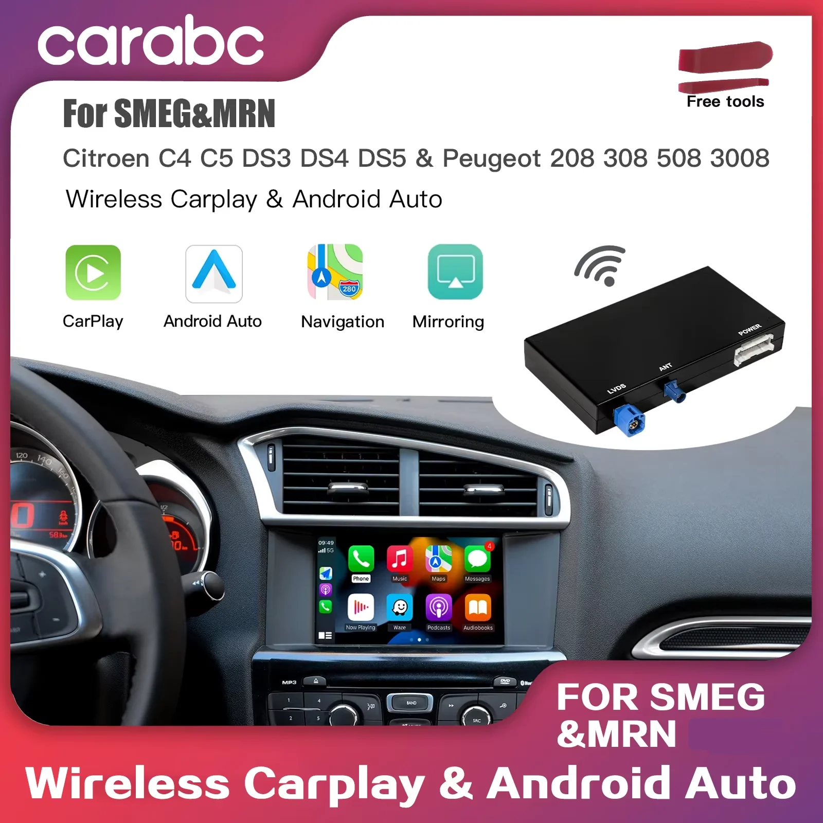 CARABC caja Carplay inalámbrica para Peugeot Citroen SMEG SMEG + Picasso C4 C5 DS4 DS3 308 508 208 3008 Android Auto módulo AirPlay 1