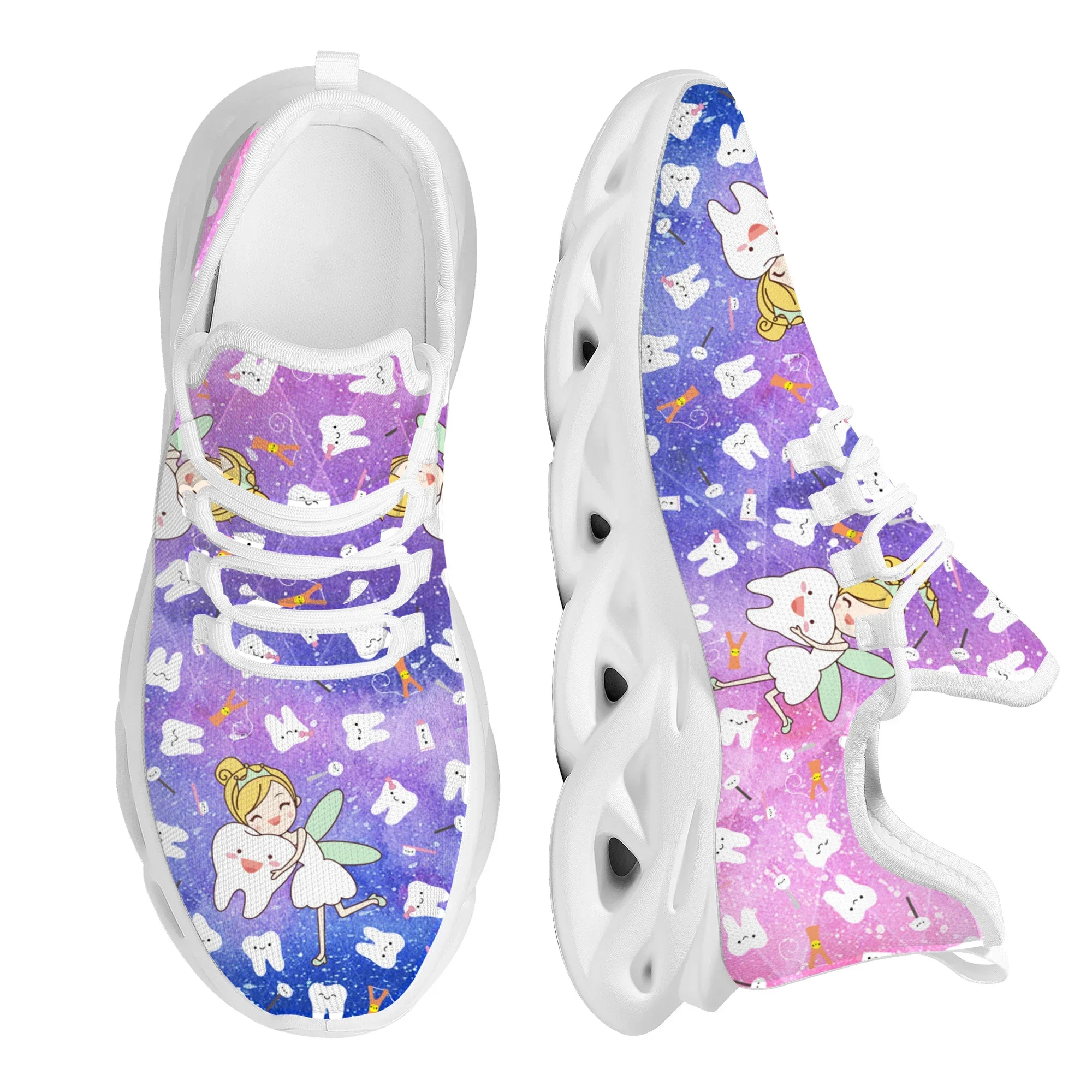 Gradient Tooth Fairy Star Design Nursing Shoes Comfortable New Soft Sole Outdoor Lace Up Sneakers Dental Style Light Mesh Shoes