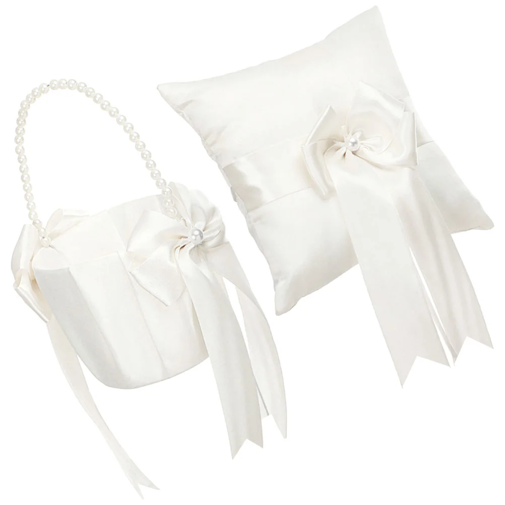 

Pearl Inlaid Flower Basket Flower Wedding Ring Pillow Wedding Supplies wedding flower girl basket ring pillow set