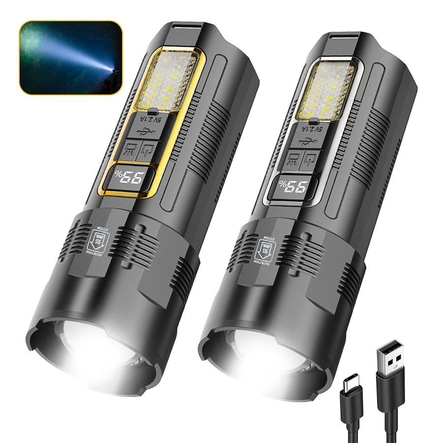 Super Bright 9000LM White Laser Flashlight Built-in Battery Type-C Rechargable Zoom Torch for Outdoor Camping Hiking Lantern