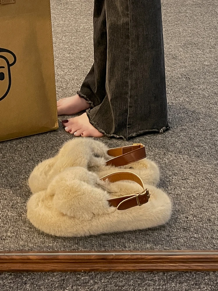 

Шлепанцы женские домашние на платформе, роскошные сланцы средней высоты, дизайнерские резиновые плюшевые тапки, базовая Осенняя обувь, 2023