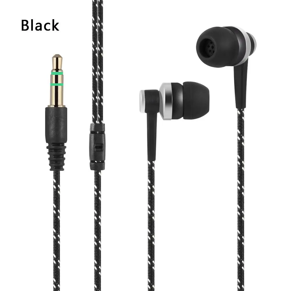 Wired Earphone Stereo In-Ear 3.5mm Metal Weave Cable Headset For Laptop Smartphone