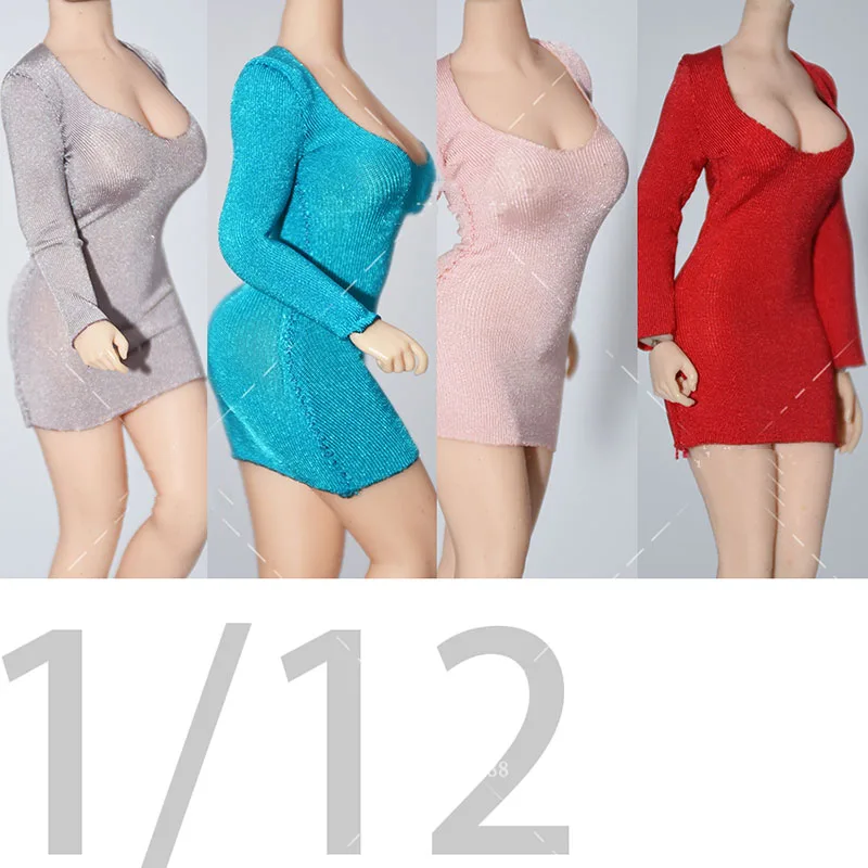 1/12 Female Soldier Shirt Long Sleeve Tight Dress Stretch Smooth Tight Long Sleeves Skirt  Fit 6\'\' Action Figure Model