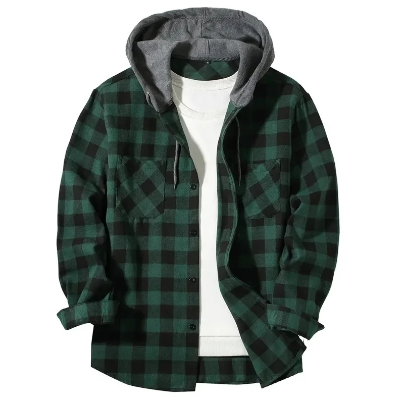 Frühling Herbst Herren Kapuzenpullover Klassischer Karierter Lässiger Knopf-Kapuzenpullover Langarm-Mantel Doppelte Taschen Kapuzenpullover Herren Strickjacke Oberteil – Detail 27