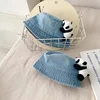 Denim Baby Bucket Hat 3D Panda Kids Sun Hat Outdoor Child Panama Cap Sun Prontction Toddler Hats Children Accessories 48/52cm 2