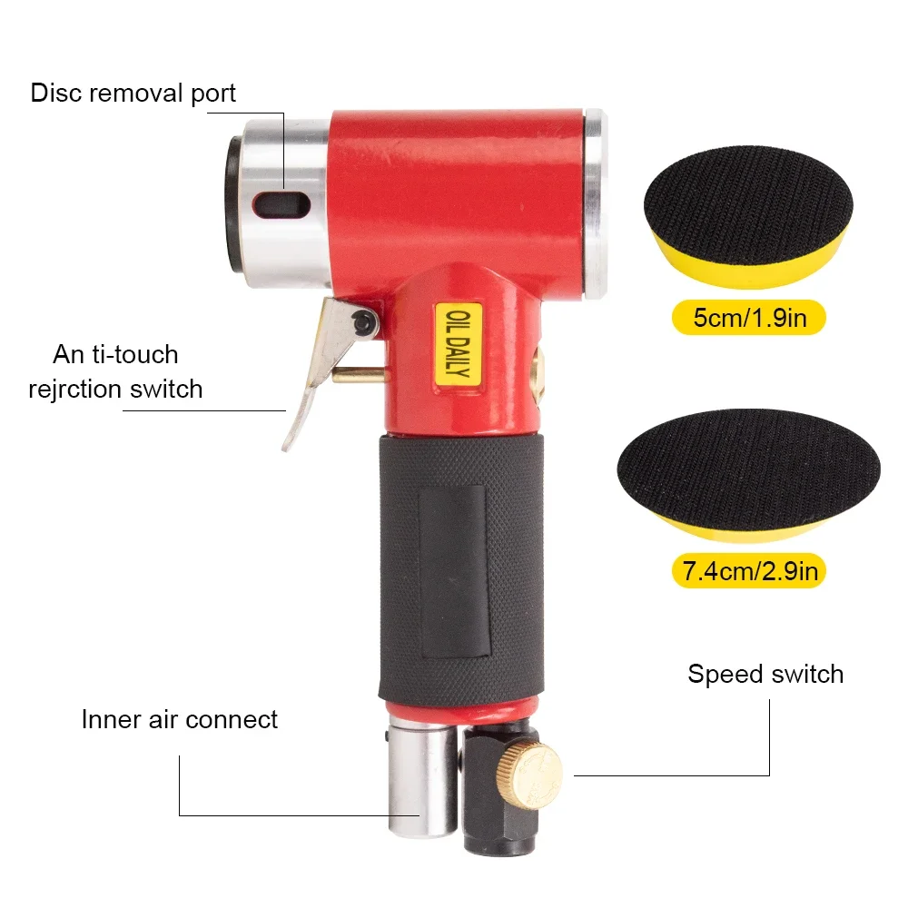 Mini Orbit Air Sander Pneumatic Grinding Machine for Car Polishing High Speed Air Powered Polisher Grinding Set with 2"/3" Pads