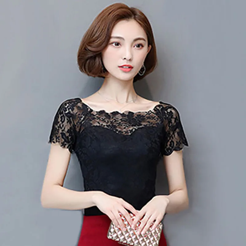 

Elegant Slash Neck Spliced Lace Hollow Out Blouse Women's Clothing 2023 Summer New Oversized Casual Pullovers Office Lady Shirt