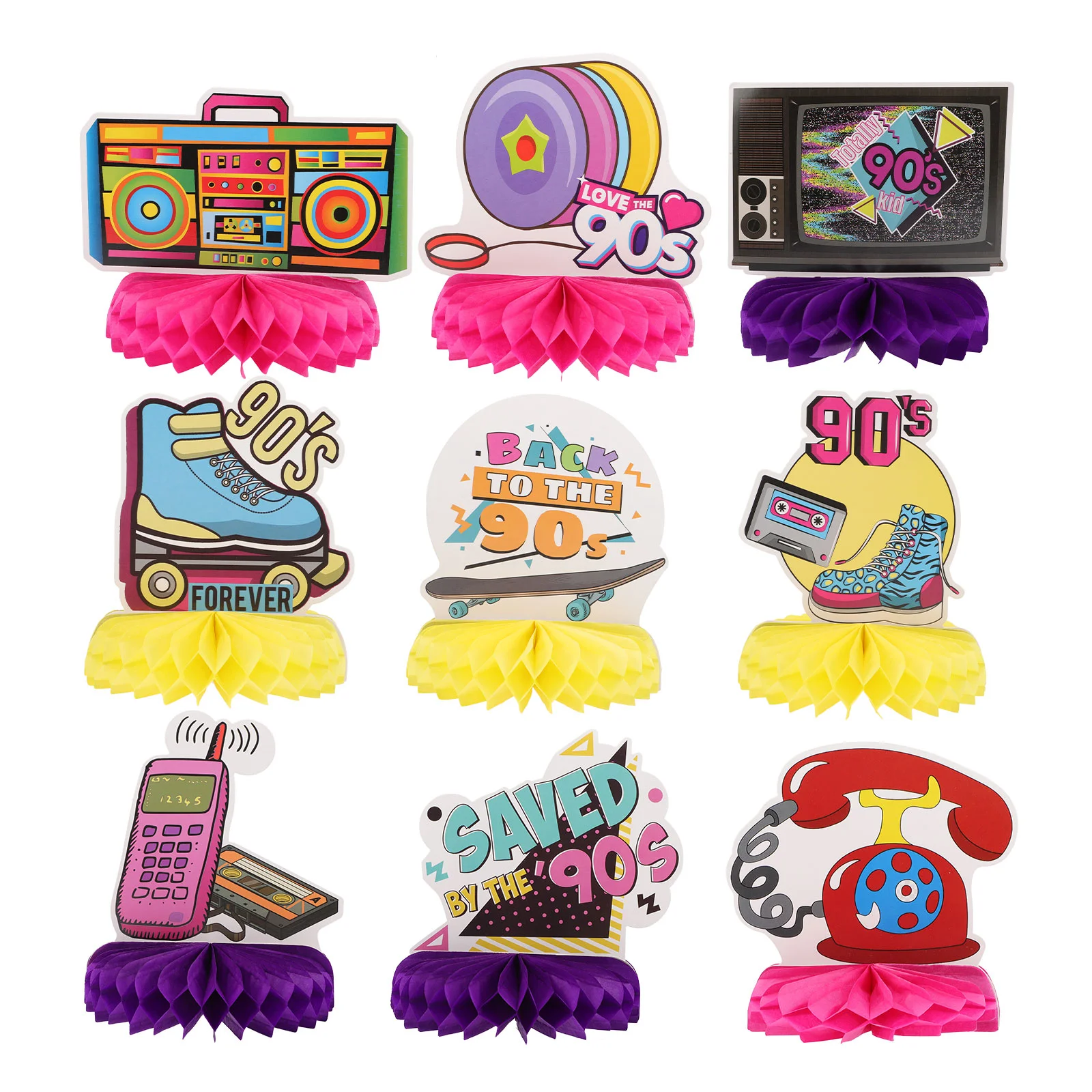 

9 Pcs 1990stable Topper Party Honeycomb Decor Vintage Supplies Room Birthday Decorations