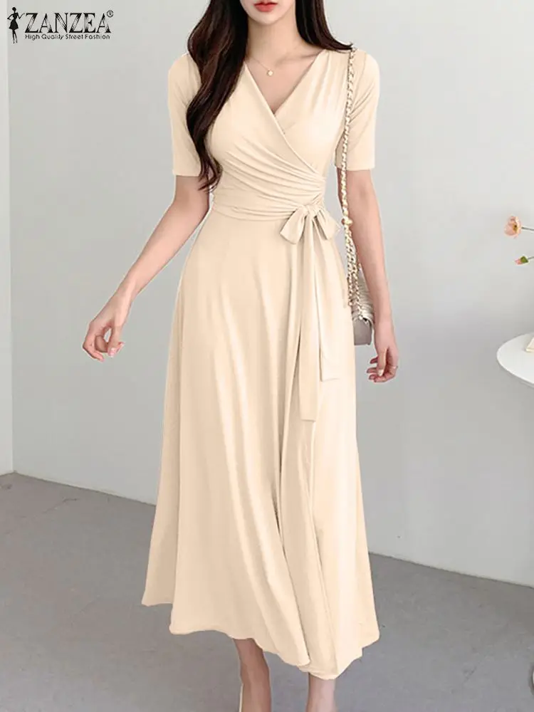 

ZANZEA Summer Fashion OL Work Dress Woman Short Sleeve V-Neck Robe Elegant Party Vestidos Female Casual Sexy Sundress Oversized