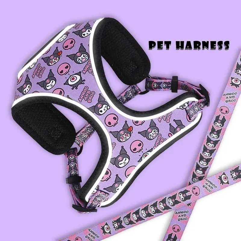 

Kawaii Sanrio Pet Dog Leash Kuromi Cartoon Large Dog Walking Leash Strap Wearable Pet Clothes Reflective Sticker Cute Gift