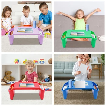 4 Pcs Kids Lap Desk Tray, Plastic Breakfast Laptop Trays with Side Pockets 3