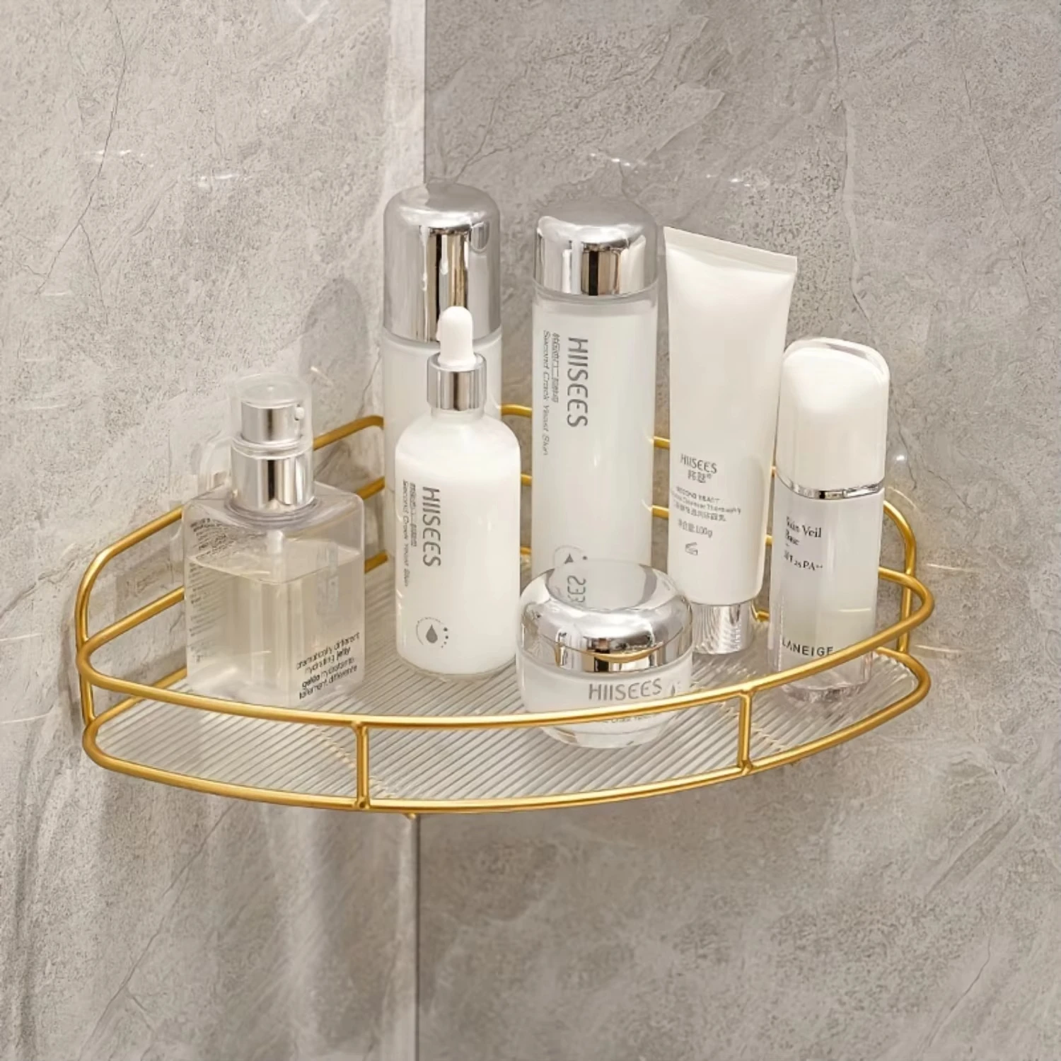 Double-Layer Bathroom Shelf Luxury Gold Shower Corner Shelf Acrylic Bathroom Organizer Shampoo Holder Bathroom Accessories 2