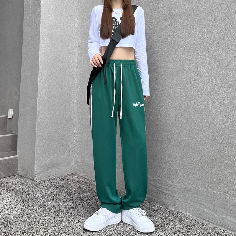 ladies cropped trousers 2022 Spring and Autumn new black loose embroidery letters casual pants straight pants INS tide pants cargo capris