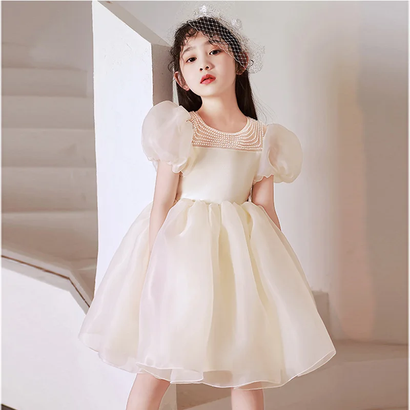 

Girls Dress for 2023 Spring New Wedding Flower Kid Princess Dress Children's Champagne Lace Meah Elegant Catwalk Evening Gown