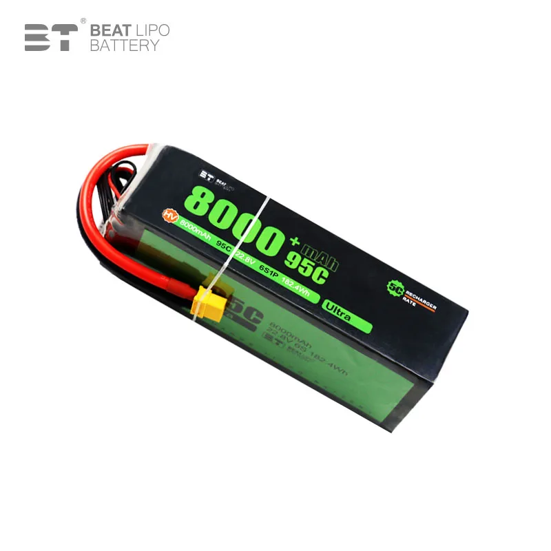 Batterie LiPo 6S 22.8V 8000mAh 95C pour Voiture RC posée à côté d'une voiture RC