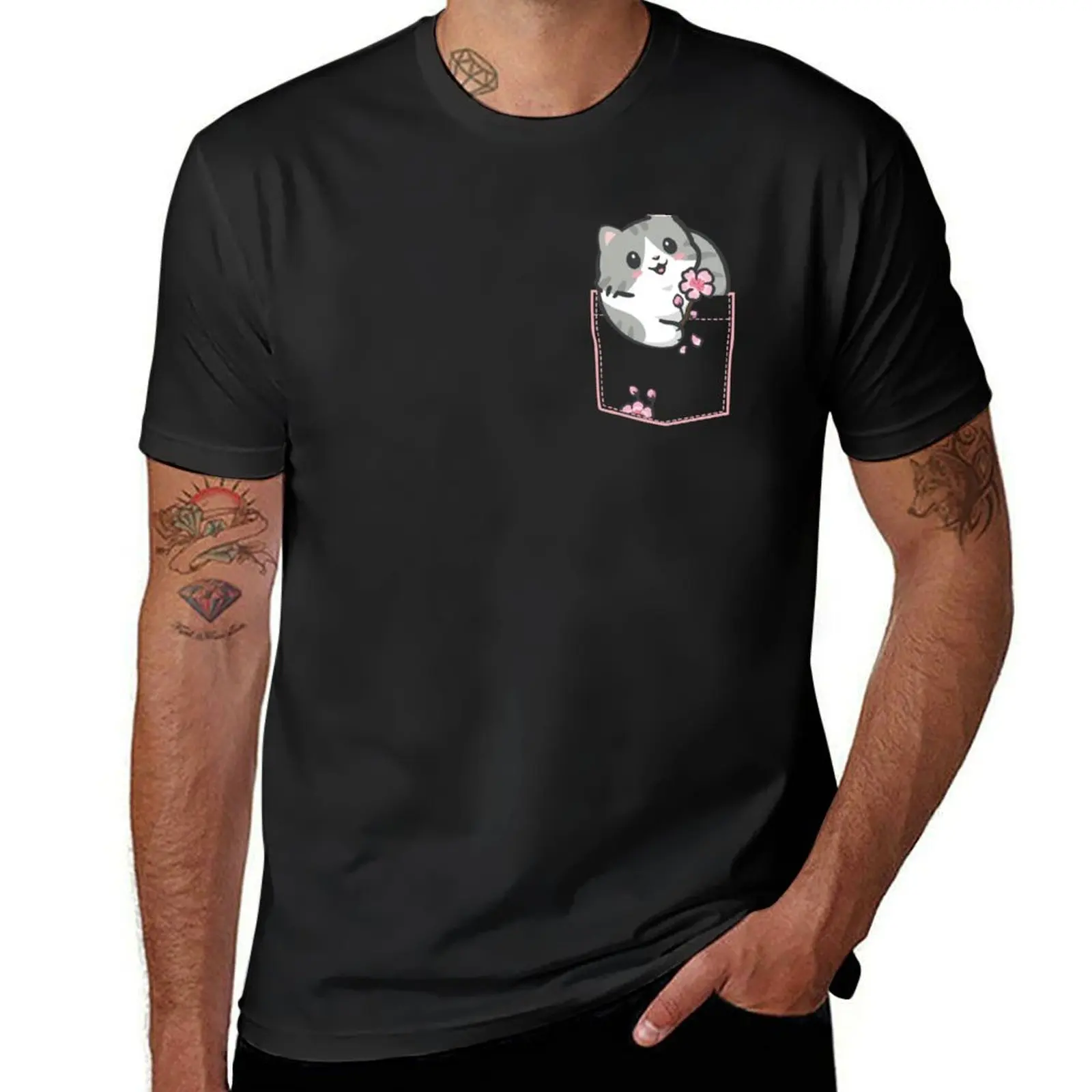 

Pocket Cat Sakura Cute Kawai T-Shirt graphics shirts graphic tees heavyweights sweat shirts, men