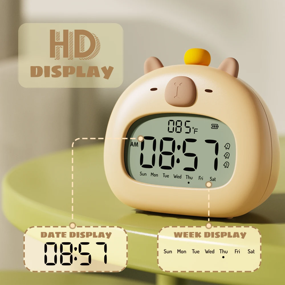 Orologio da comodino a LED per bambini sveglia per bambini Sleep Trainier Display della temperatura con controllo ricaricabile Digital Cute Capybara