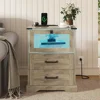 Farmhouse Night Stand Set of 2 with LED Lights and Charging Station, Rustic Oak Nightstand with Drawers 1