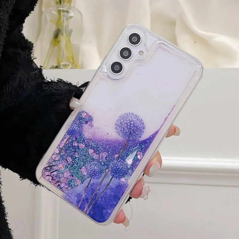 Liquid Glitter Case For Samsung Galaxy A17 A16 A56 A35 A55 A15 A25 A54 A34 A36 Pink Bling Quicksand Flower Butterfly Clear Cover — view 5