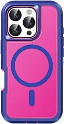 Luxury Magnetic Armor Shockproof Case with MagSafe Charging Compatibility for iPhone 15 Plus (Bule Rose Red)