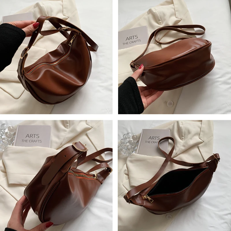 New Women's Black Crossbody Bag Underarm Bag PU Classic Fashion Versatile Solid Color Shoulder Bag Large Capacity Dumpling Bag