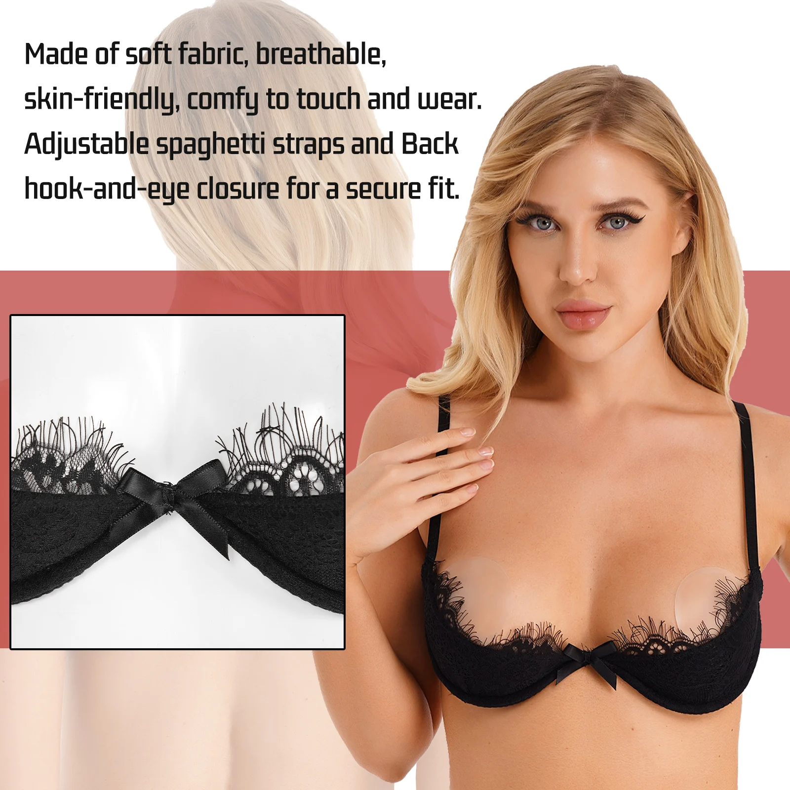 Women See-through Lace Hollow Out Bra Lingerie Exotic Open Cups Exposed Nipples Chest Brace Underwire Brassiere Top Nightwear