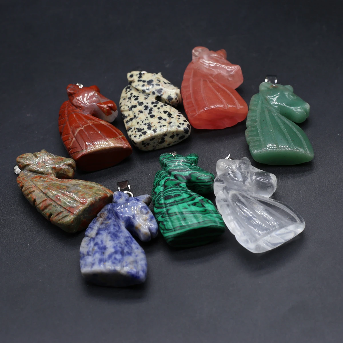 5PC Natural Semi Precious Stone Malachite Sodalite Green Aventrine Unicorn Shaped Pendant 39x24mm DIY Jewelry Making Accessories