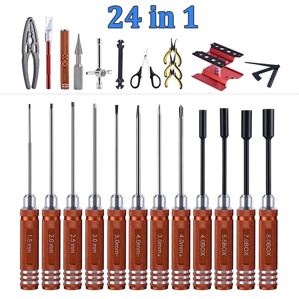 

24 in 1 RC Hex Screwdriver Tool Kit Hex Nut Driver Phillips Screwdriver Allen Wrench for Rc Car Drone Boat Quadcopter Helicopter