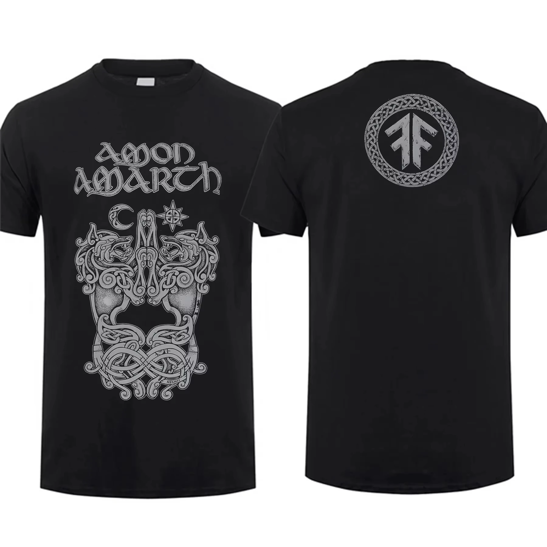 Amon Amarth T Shirt Men Viking Horses Black Double Sided Graphic Oversized Youth Streetwear Fashion