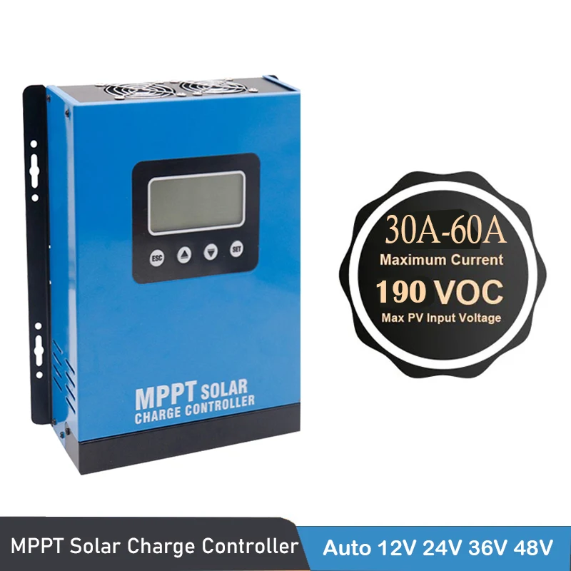 

30A 40A 50A 60A MPPT Solar Charge Controller 12V 24V 36V 48V Auto Solar Regulator Controller With LCD Dispaly Max PV 190VDC