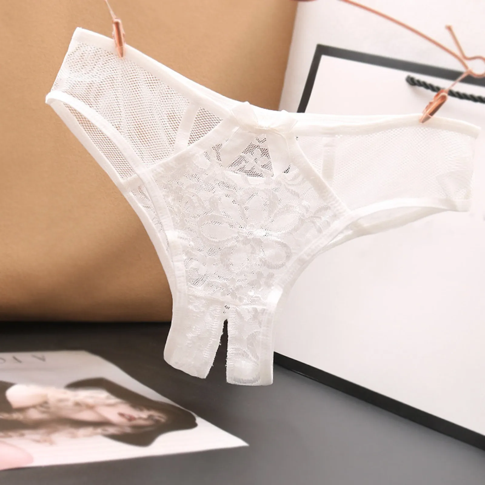 Low Womens Briefs Underpants Open Crotch Lace Underwear Waist Panties Transparent G-Strings Thongs Solid Bowknot Lace Underwear women lingerie