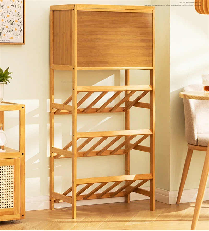Simple Multi-layer Display Wine Racks European Bamboo Wine Cabinets Home Restaurant Floor-to-ceiling Living Room Wine Cabinet Y