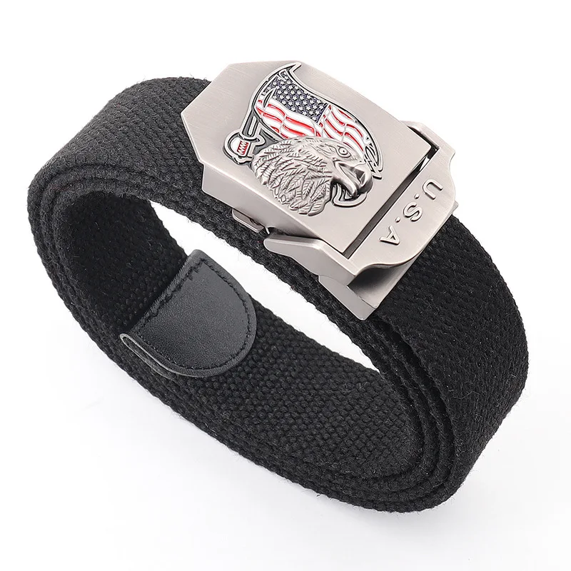 SupSindy Men Canvas Belt USA Eagle Metal Buckle Army Military Tactical Belts for Men Jeans Outdoor Training Soldier Strap Male
