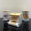 Makeup Bamboo Cotton Swab Storage Box with Lid Small Earpick Dispenser Clear Transparent for Toothpicks for Cotton 6