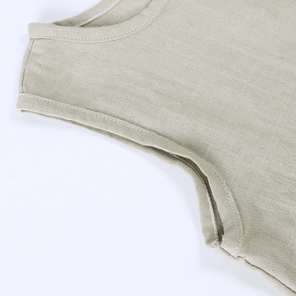 1-8T Sommer Neue Ankunft Kinder Mädchen Kleid Einfarbig Classy Ärmellose Rüschen Leinen Rock Beiläufige Lose Kleinkind mädchen Kleider – Detail 7