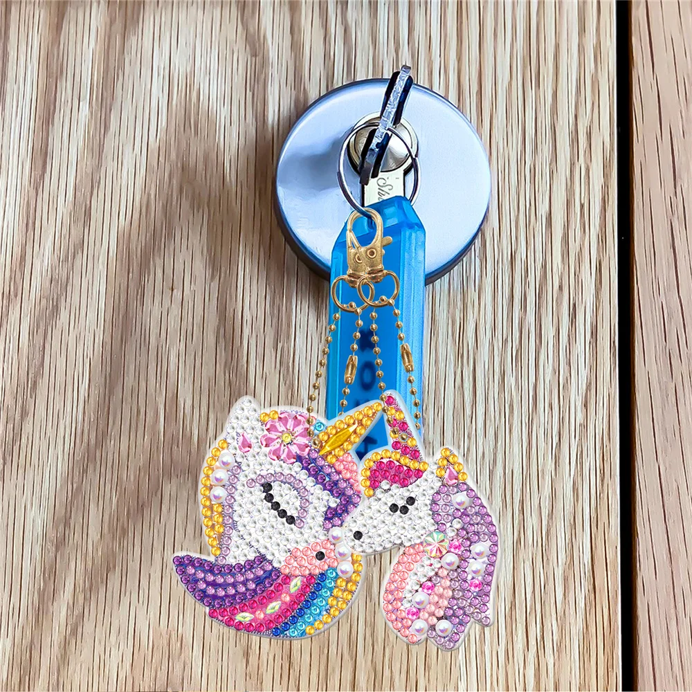 DIY diamond painting keychain unicorn pendant handmade gift double-sided point diamond mosaic embroidery keychain