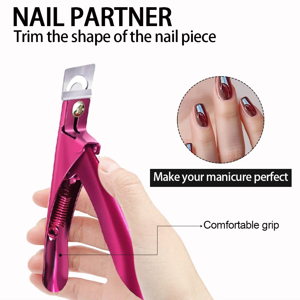Acrylic Nail Clipper U Shape Stainless Steel Trimming Straight Cutter 12 Pieces Magnet Nail Art Trimmer Kit