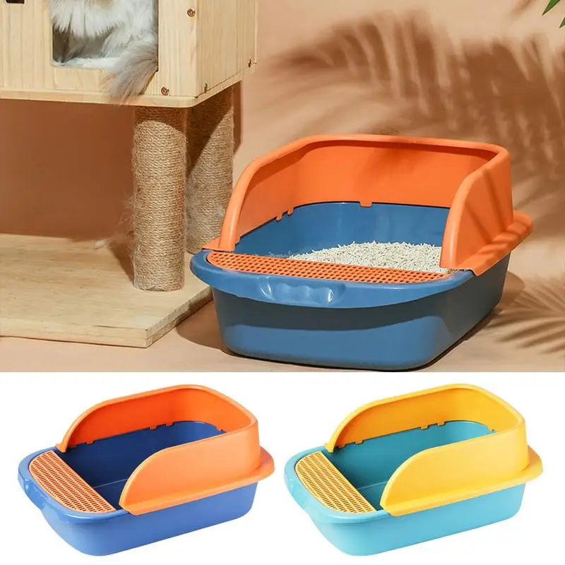 

Cat Litter Tray Nonstick Litter Box with Scoop Semi Closed kitten Toilet Stain Resistant Litter Pan indoor pet supplies