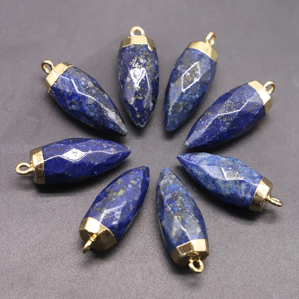 Natural Stone Gold Cone Healing Pendulum Faceted Pendants Rose Quartz Crystal Necklaces Charms DIY Jewelry Making Wholesale 8PCS